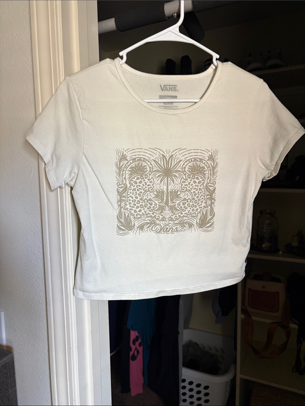 Vans White Crop Tee with Beige Graphic